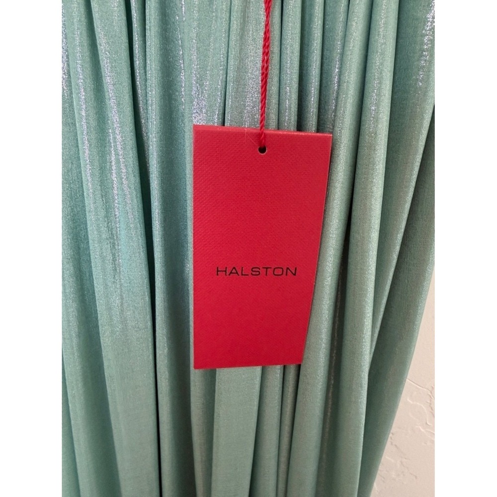 Halston Metallic Pleated Strapless Gown Mint Green Size 4 NWT - Picture 4 of 5
